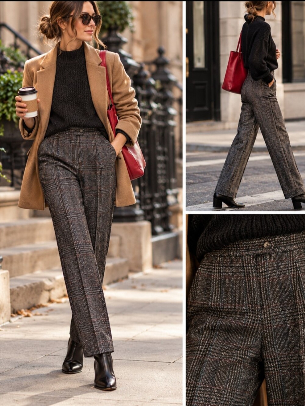 Vintage High-Waisted Plaid Wool Trousers – Size 9/10